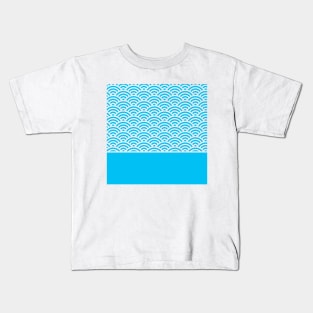 Aqua Seigaiha Wave Crest With Solid Panel Kids T-Shirt